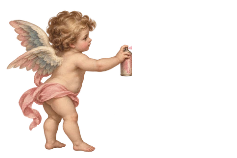 A cherub holding a spray can