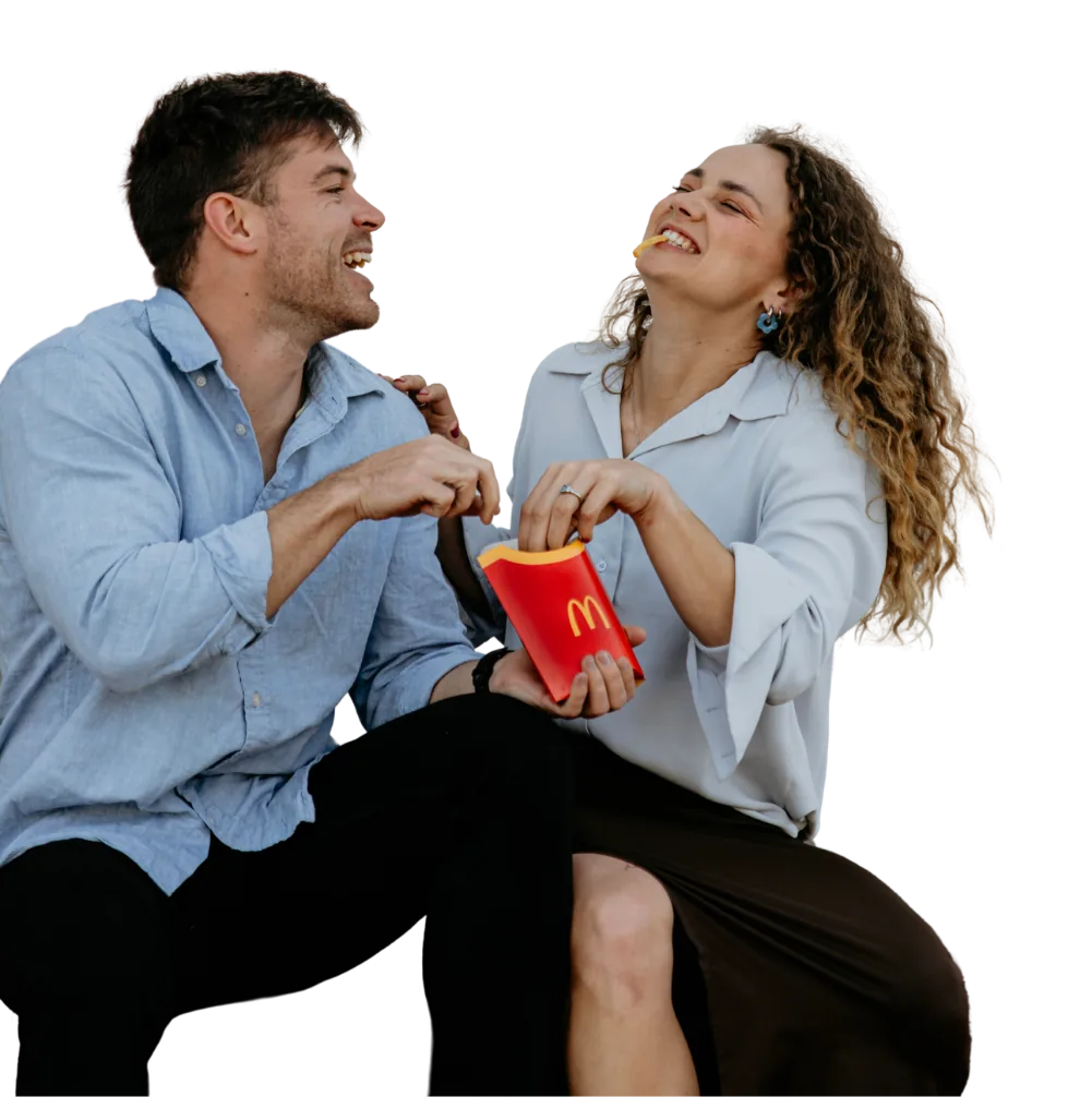 Anru and Leane sharing McDonald’s chips