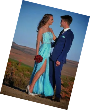 Anru and Leane at their matric farewell, her in a blue gown